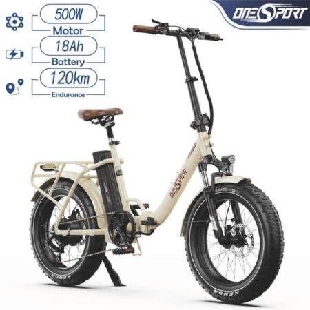 Onesport OT16 Max foldbar elcykel, 20" dæk, 500W motor, 48V 18Ah batteri, rækkevidde 120 km - Hvid