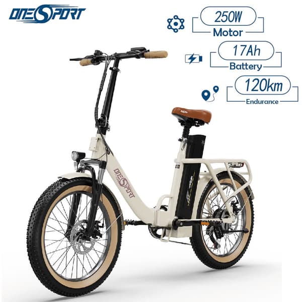 Onesport OT16 elektrisk cykel 17Ah batteri, 20*3" tommer dæk, 250W motor, rækkevidde 120Km-hvid Onesport OT16 elektrisk cykel 17Ah batteri, 20*3" tommer dæk, 250W motor, rækkevidde 120Km-hvid