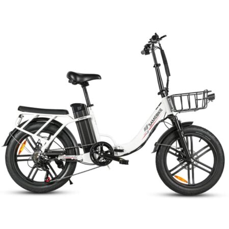 SAMEBIKE CY20 PRO folde elcykel, 20×3,0 tommer fat dæk E-cykel med 500W motor, 36V 13Ah aftageligt batteri, mekaniske skivebremser og frontkurv