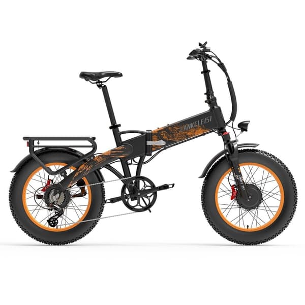 Sammenfoldelig elcykel LANKELEISI X2000 MAX, 2000W dobbeltmotor, sort/orange Sammenfoldelig elcykel LANKELEISI X2000 MAX, 2000W dobbeltmotor, sort/orange