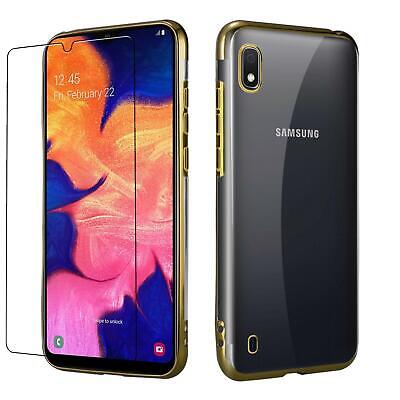 Samsung Galaxy A10 SM-A105F Phone CaseMetallic Gel Cover + Tempered Glass (Gold)