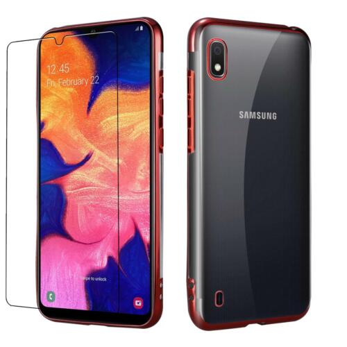 Samsung Galaxy A10 SM-A105F Slim Silicone Phone Case Cover + Tempered Glass(Red)