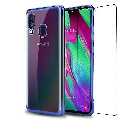 Samsung Galaxy A20e SM-A202F Phone Case Cover Slim Metallic Gel + Tempered Glass (Blue)