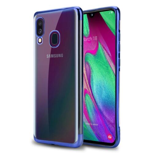 Samsung Galaxy A40 SM-A405F Plated Frame Phone Case Cover + Tempered Glass (Blue)