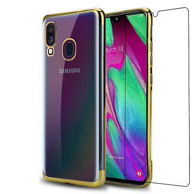 Samsung Galaxy A40 SM-A405F Slim Silicone Phone Case Cover + Tempered Glass (Gold)