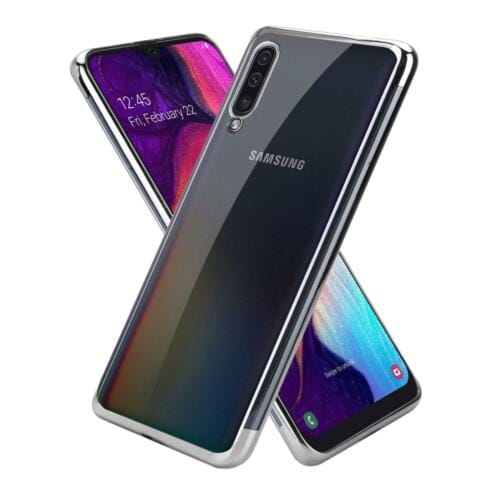Samsung Galaxy A50 SM-A505F Phone Case Cover Slim Metallic Gel + Tempered Glass (SIlver)