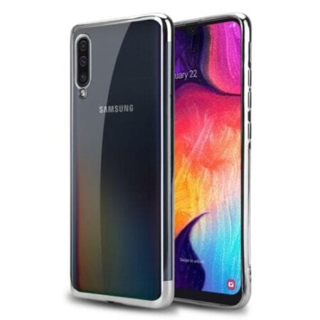 Samsung Galaxy A50 SM-A505F Plated Frame Phone Case Cover + Tempered Glass (SIlver)