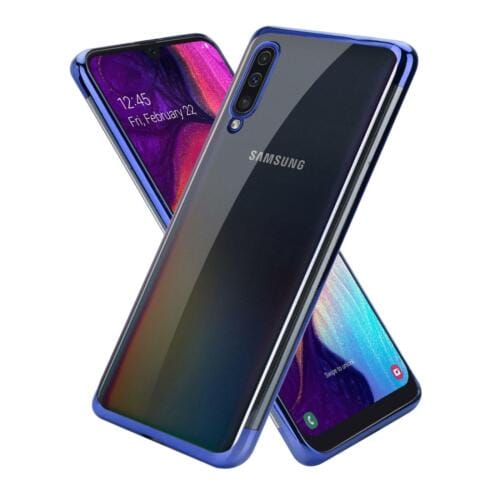 Samsung Galaxy A70 SM-A705F Slim Silicone Phone Case Cover + Tempered Glass (Blue)