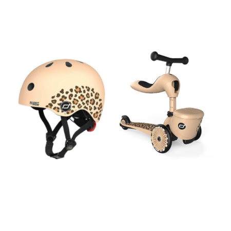 Scoot & Ride - Highwaykick 1 Lifestyle + Cykelhjelm - Leopard (Bundle)