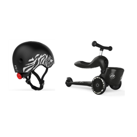 Scoot&Ride - Highwaykick 1 + Cykelhjelm Lifestyle - Zebra (Bundle)