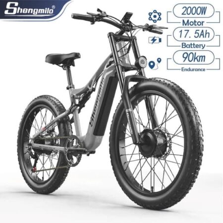 Shengmilo S600 17.5AH batteri 1000W * 2 motorer e-cykel til voksne, 45 km / t, 75 km rækkevidde, 26 * 3.0 brede dæk, dobbelte motorer, Samsung batteri