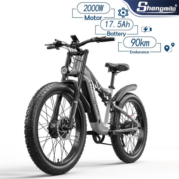 Shengmilo S600 26*3.0 brede dæk, 17.5AH batteri 1000W*2 motorer elcykel til voksne, 45 km/t, 75 km rækkevidde, dobbelte motorer Shengmilo S600 26*3.0 brede dæk, 17.5AH batteri 1000W*2 motorer elcykel til voksne, 45 km/t, 75 km rækkevidde, dobbelte motorer
