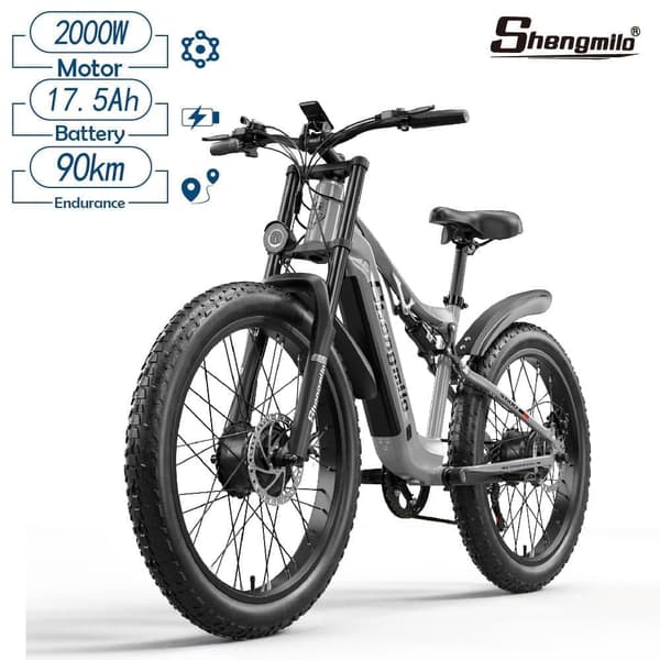 Shengmilo S600 75 km rækkevidde, 26 * 3,0 brede dæk, 17,5AH batteri 1000W * 2 motorer, 45 km / t, dobbelt motorer elektrisk cykel til voksne Shengmilo S600 75 km rækkevidde, 26 * 3,0 brede dæk, 17,5AH batteri 1000W * 2 motorer, 45 km / t, dobbelt motorer elektrisk cykel til voksne