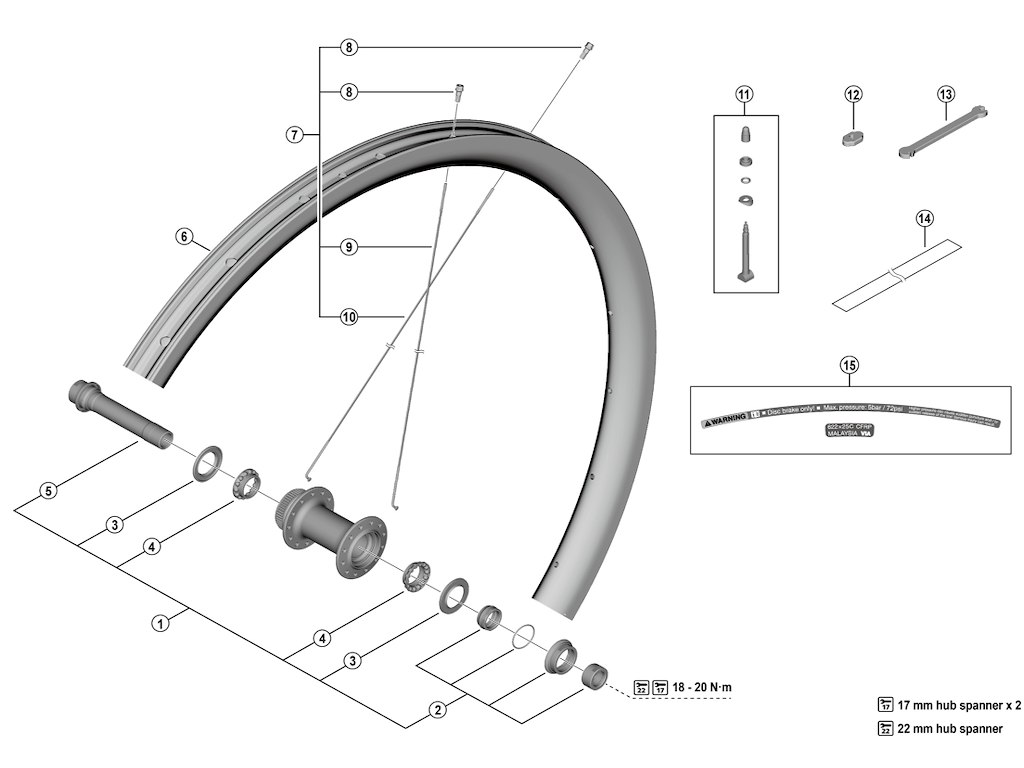 Shimano GRX aksel komplet til forhjul model WH-RX880-TL-F12-700c Shimano GRX aksel komplet til forhjul model WH-RX880-TL-F12-700c