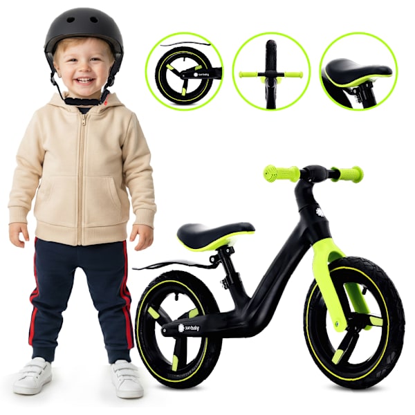 Sun Baby Løbecykel Sport 2 år, max. 30 kg, Nylonram Luftfyldte Dæk Justerbar Sadel & Styr - Sort-Gul Sun Baby Løbecykel Sport 2 år, max. 30 kg, Nylonram Luftfyldte Dæk Justerbar Sadel & Styr - Sort-Gul