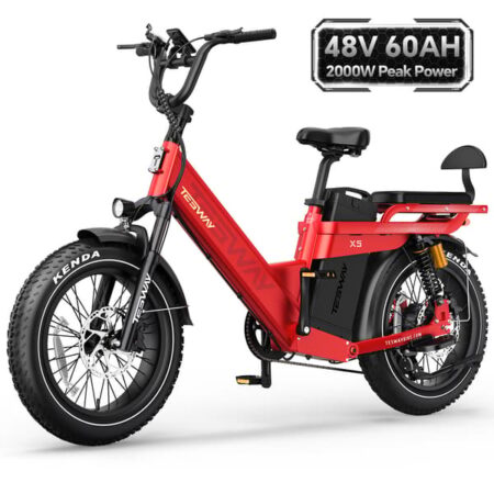 TESWAY X5 Pro 2000W Elcykel - 52V 60Ah Batteri, 320 km Rækkevidde, 50km/t, 20" Fatbike Dæk, Hydrauliske Skivebremser, 7-gears Shimano, Foldelig Aluminiumramme