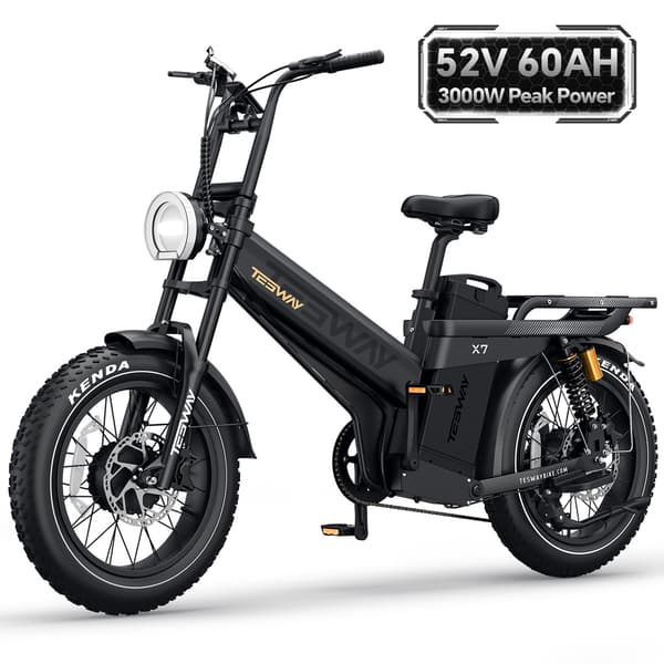 TESWAY X7 AWD Elcykel - 3000W Spidseffekt, 52V 60Ah Batteri, 60 km/t Max Hastighed, 20" x 4,0" All-Terrain Dæk, Hydrauliske Bremser TESWAY X7 AWD Elcykel - 3000W Spidseffekt, 52V 60Ah Batteri, 60 km/t Max Hastighed, 20" x 4,0" All-Terrain Dæk, Hydrauliske Bremser
