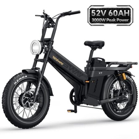 TESWAY X7 AWD Elcykel - 3000W Spidseffekt, 52V 60Ah Batteri, 60 km/t Max Hastighed, 20" x 4,0" All-Terrain Dæk, Hydrauliske Bremser