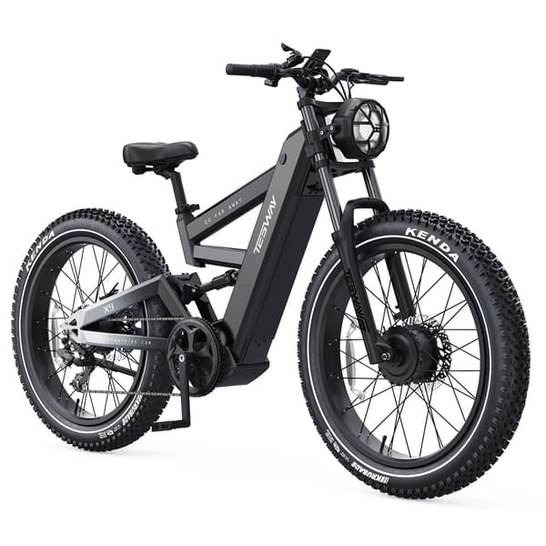 TESWAY X9 Ultra High-Power terrængående elcykel, 60V 30Ah batteri, AWD-dobbelte motorer, 120 mm affjedring og 400 lbs lastekapacitet - sort TESWAY X9 Ultra High-Power terrængående elcykel, 60V 30Ah batteri, AWD-dobbelte motorer, 120 mm affjedring og 400 lbs lastekapacitet - sort