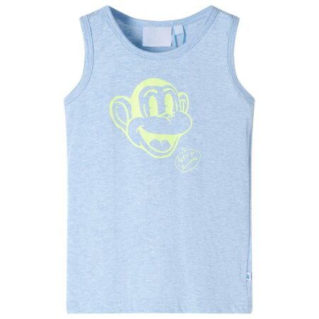 Tanktop til børn - blåmeleret med abeprint, str. 128