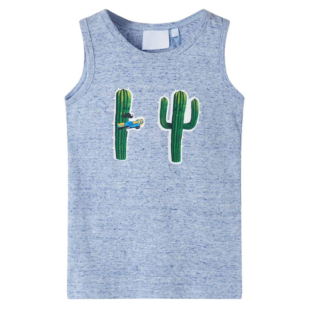 Tanktop til børn - blåmeleret, str. 128 med kaktusprint Tanktop til børn - blåmeleret, str. 128 med kaktusprint