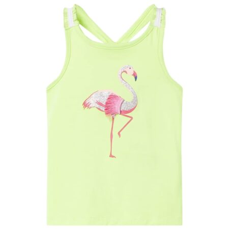 Tanktop til børn str. 104 - neongul med glitter-flamingo