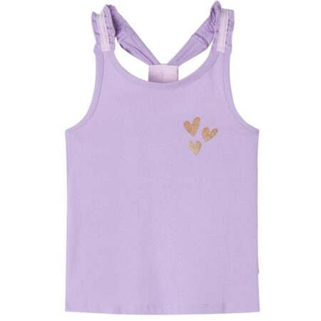 Tanktop til børn - str. 116, lilla med glitterhjerter