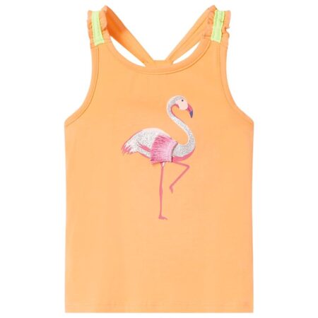 Tanktop til børn str. 140 - orange med glitter-flamingo