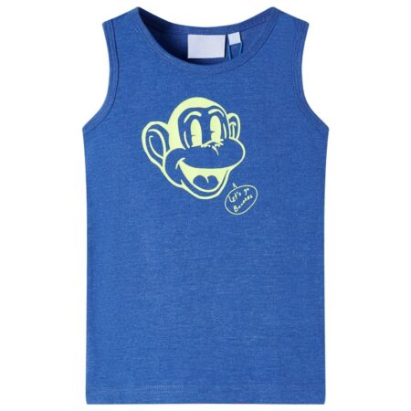 Tanktop til børn str. 92 - blåmeleret med abeprint