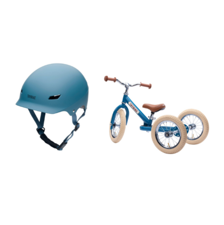Trybike - 3 hjul Stål + Cykelhjelm Størrelse XS - Vintage blå (Bundle)
