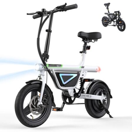 iScooter EB1S Compact Folding E-Bike, 36V 12Ah batteri, 350W børsteløs motor, 25 km/t og for/bag skivebremser-hvid