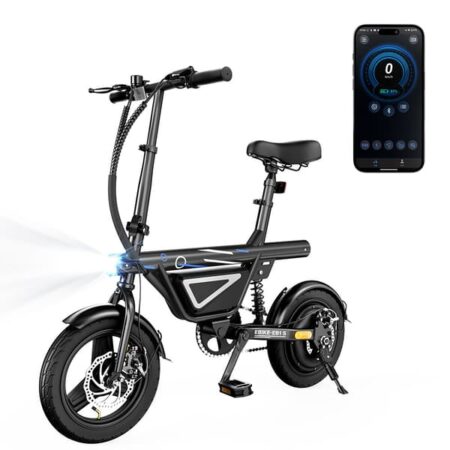 iScooter EB1S Elcykel 36V 12Ah Lithiumbatteri, 30-50 km rækkevidde, 350W, 14-tommer luftdæk, 25 km/t sammenklappelig elektrisk cykel til bybrug