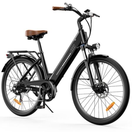 iScooter UcityS Sort - Fabriksdirekte: Kraftfuld elcykel med 25 km/t, 80-90 km rækkevidde, 36V 13Ah batteri, 7 gear & 26" fedtdæk til al slags terræn